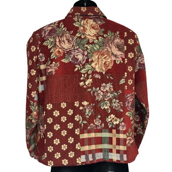 Coldwater Creek Womens Size Small Red Floral Button Up Tapestry Jacket - Picture 2 of 4